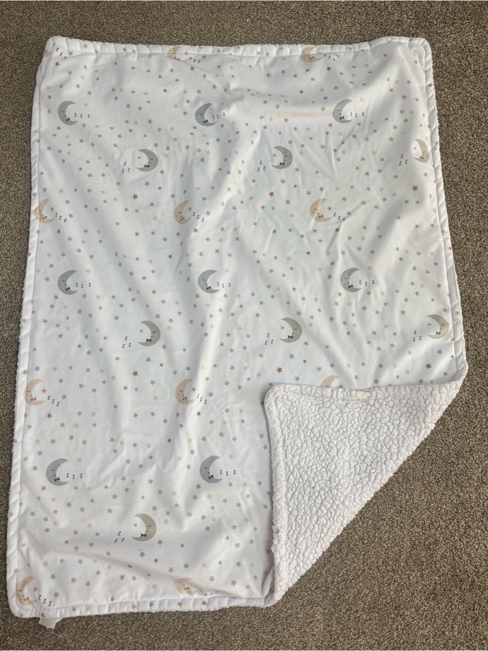 Soft Moon & Star Sherpa Baby Blanket - White and Beige